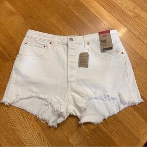 Levi's 501 White Jean Shorts Distressed High-Waisted